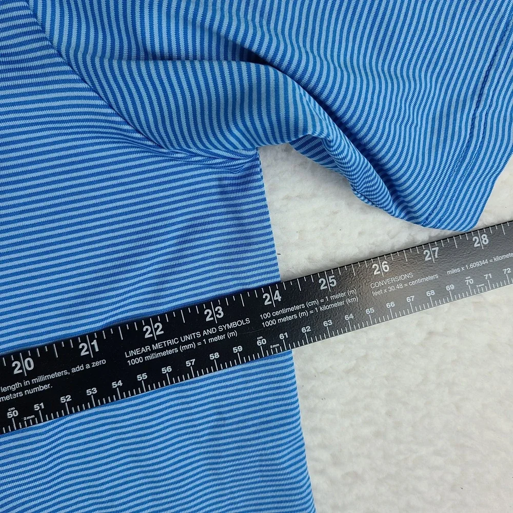 Adidas Polo Shirt Mens large Blue Striped Clima Lite Performance Short Sleeve‎